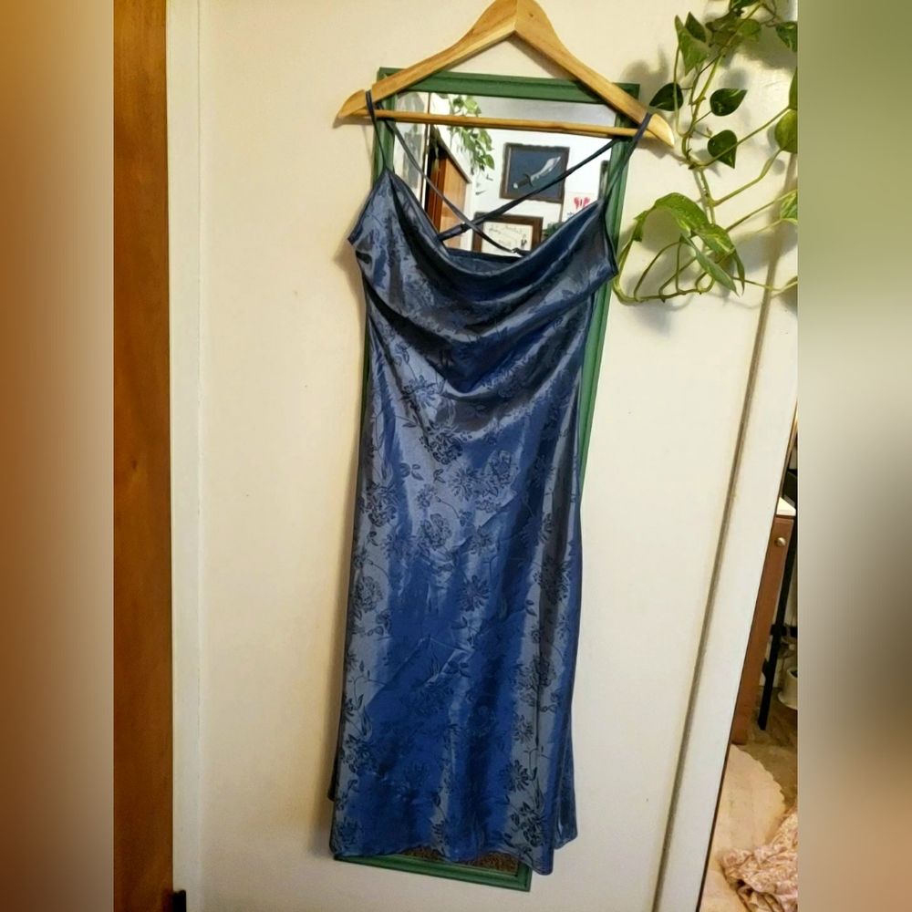 Adorable Pale Blue Satin Jacquard Slip Dress